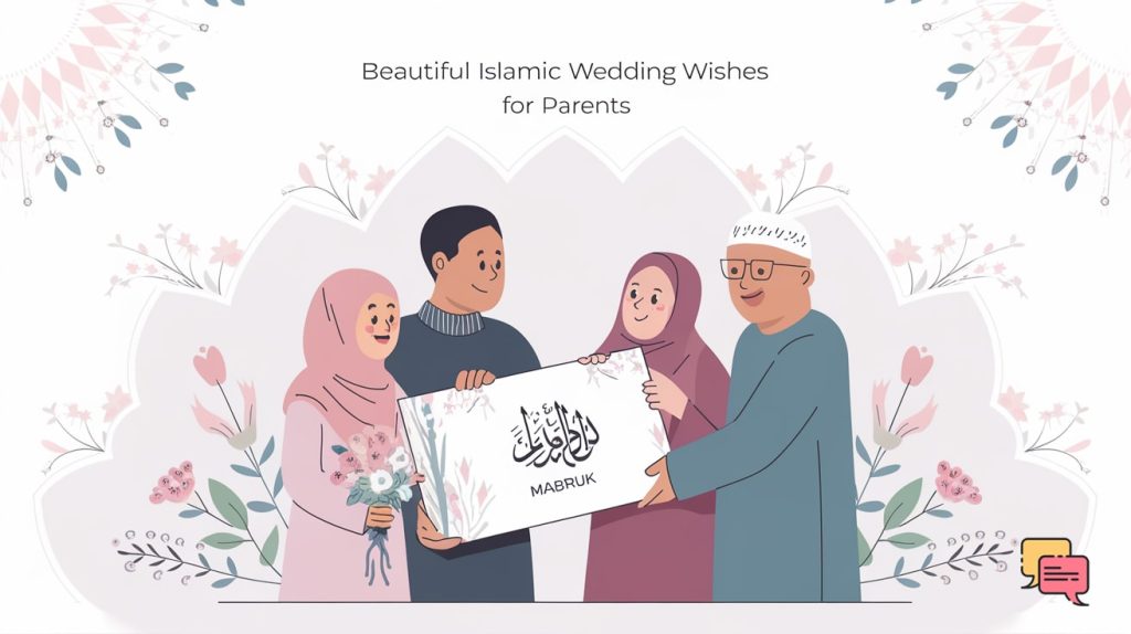 Beautiful Islamic Wedding Wishes for Parents, expressing love and gratitude for their support and blessings on this special day.