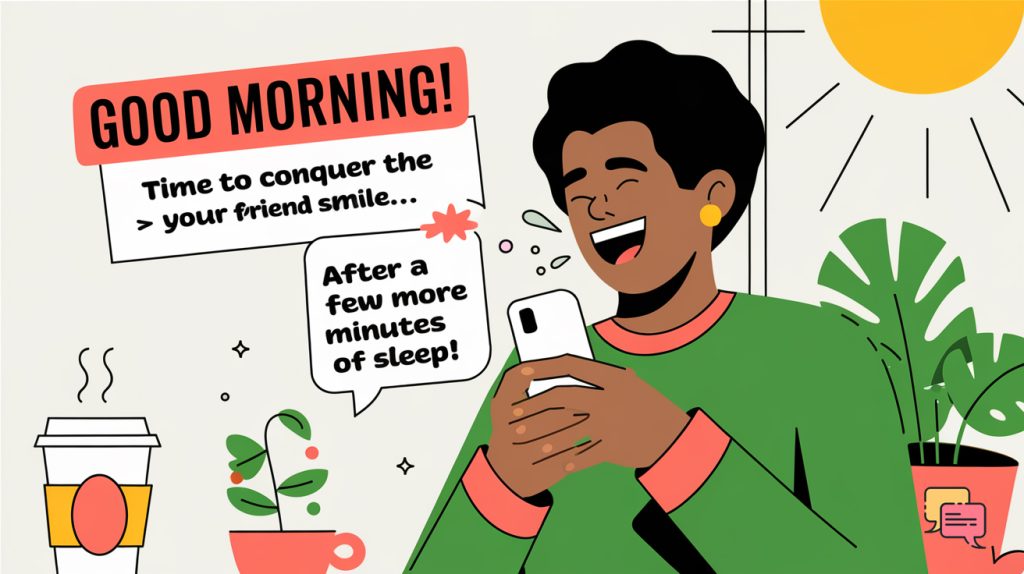 Funny good morning texts to make your friend smile and start their day with laughter.